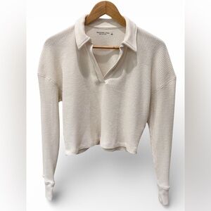 Abercrombie & Fitch Soft AF Cozy Waffle Knit Cropped Top Size S | Cream